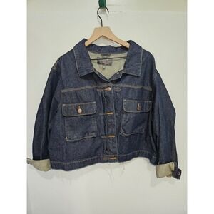 Torrid Womens Dark Wash Raw Hem Denim Trucker Jacket 43880505 Blue Plus Size 4